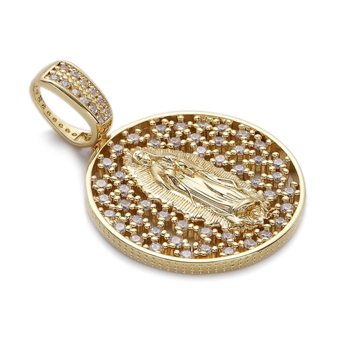 Collar Colgante Virgen María Cobre Bañado En Oro 14K Circonita Joyería Religiosa Para Mujer Vintage Elegante