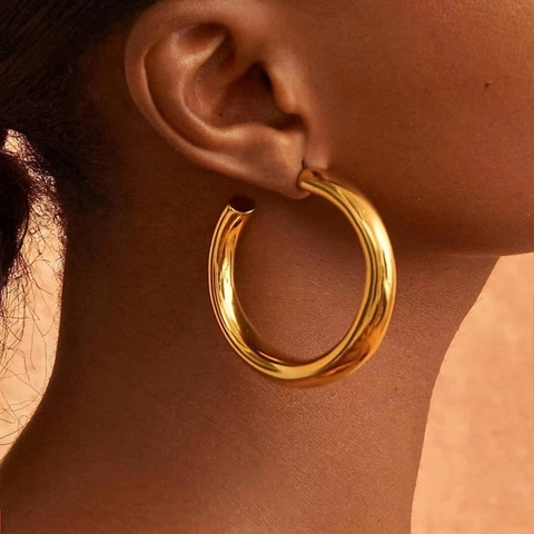 Minimalist Stainless Steel Earrings For Women 16K Gold Plated Geometric Hoop Stud Earrings Water Resistant INS Style Jewelry