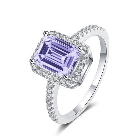 Emerald Cut Moissanite Ring S925 Sterling Silver Halo Wedding Engagement Classic Jewelry For Women