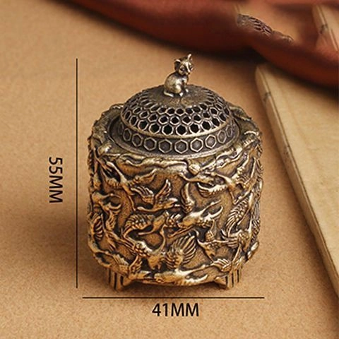 Vintage Incense Burner Alloy Copper Antique Crane Relief Censer Cat Lid Desktop Decor Zen Meditation Ornament