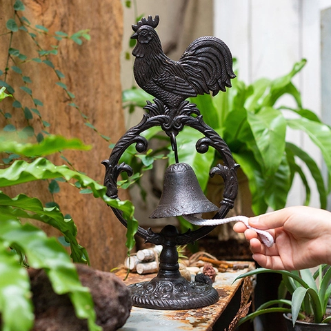 Timbre De Hierro Fundido Vintage Diseño Gallo Campana De Mano Retro Pared Metal Decoración Jardín Patio Hogar