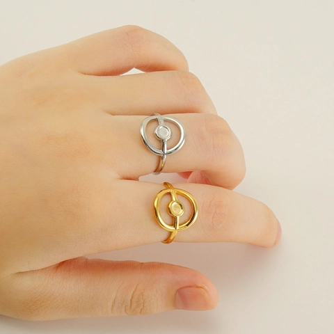 Anillo Abierto Circular Hueco Geométrico Acero Inoxidable Chapado En Oro De 18K Ajustable Joyería Minimalista Para Mujer