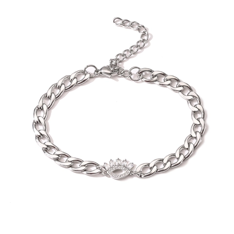 Bracciale Con Ciondolo Occhio In Rame E Strass Per Donna Catena A Maglia Cubana Placcata Oro Argento Gioielli Moda Regalo