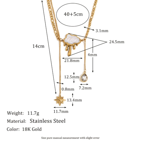 Double Layer Y Necklace Stainless Steel 18K Gold Plated Enamel Cloud Star Crystal Pendant For Women Fashion Jewelry