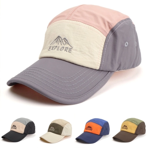 Panel Baseball Cap Schnelltrocknend Outdoor Wandern Hut Berg Explore Stickerei Color Block Verstellbar Für Herren Damen