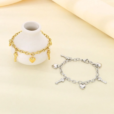 Pulsera Colgante Corazón Llave Acero Inoxidable Cadena Gruesa Joyería Minimalista Estilo Coreano Para Mujeres