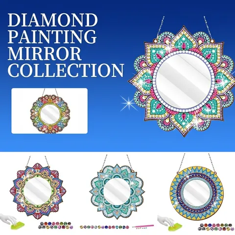 DIY Diamond Painting Mandala Hanging Mirror Colorful Resin Rhinestone Handcrafted Wall Decor Bohemian Home Ornament
