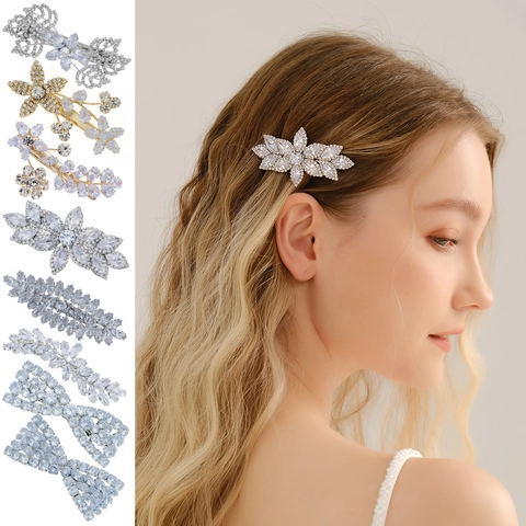 Pinza Para El Cabello De Circones Y Pedrería Forma De Flor Mariposa Hoja Metal Brillante Accesorio Elegante Para El Cabello De Mujer