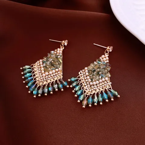 Orecchini Etnici Con Nappa A Goccia D'acqua Con Perno In Argento Lega Vetro Cristallo Strass Gioielli Vintage Donne