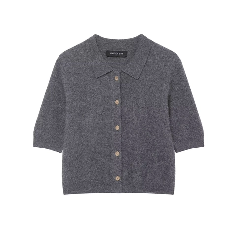 Cardigan In Maglia A Maniche Corte Da Donna Polo Maglia Con Bottoni Grigio Casual Tinta Unita Morbido