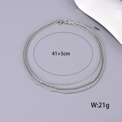 Minimalista Collana Multistrato in Acciaio Inossidabile per Donna Vintage Argento Catena Veneziana Catena a Maglie Gioielli