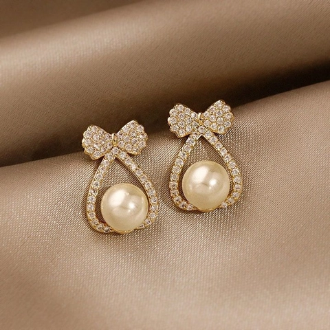 Elegante Kunstpareloorbellen Vintage Franse Stijl Legering Zirkoon 925 Sterling Zilveren Oorsteker Mode Sieraden Dames