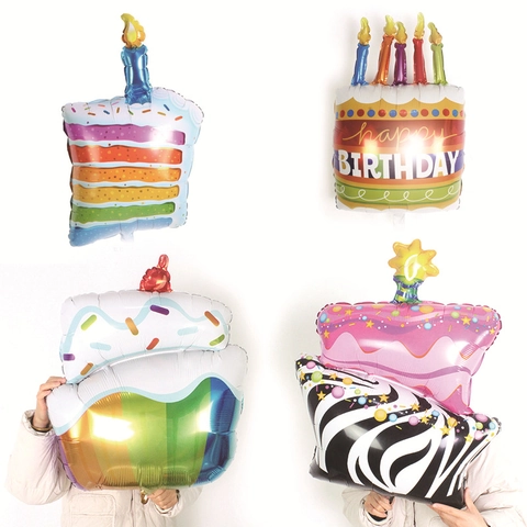 Happy Birthday Cake Balloons Large Aluminum Foil Candle Rainbow Shape Self Standing Celebration Party Decorations