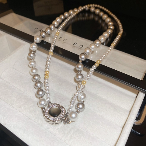Collier Künstliche Perles Élégant Chaîne Clavicule Pour Femmes Avec Künstliche Perles Imitation Et Pierre Oeil De Tigre Bijoux Style Français