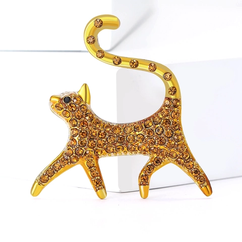 Fashion Alloy Rhinestone Cat Brooch For Women Elegant Animal Shape Suit Pin Cardigan Accessory Stylish Jewelry Gift
