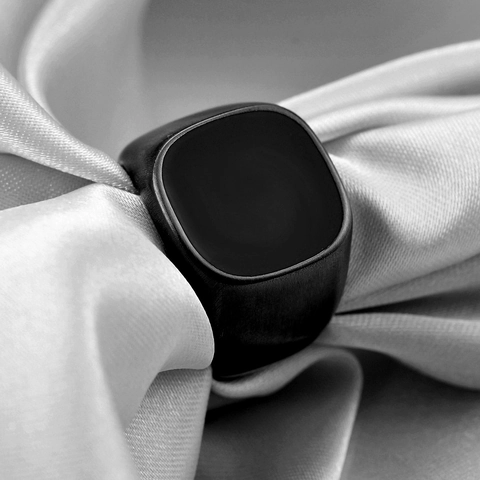 Signet Ring Men Stainless Steel Square Black Enamel Brushed Matte Minimalist Retro Punk Industrial Jewelry Accessory