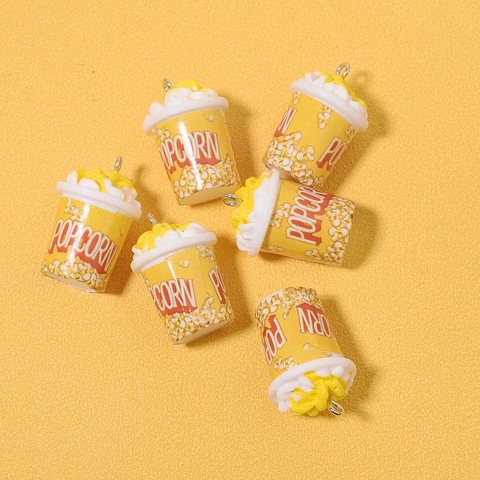 Miniatur Popcorn Eimer Harz Anhänger Mit Metallring Simulation Essen DIY Handwerk Anhänger Für Schmuckherstellung Deko