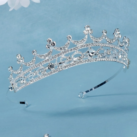 Vintage Baroque Bridal Tiara For Women Silver Plated Artificial Pearl Rhinestone Wedding Crown Hair Accessories For Party