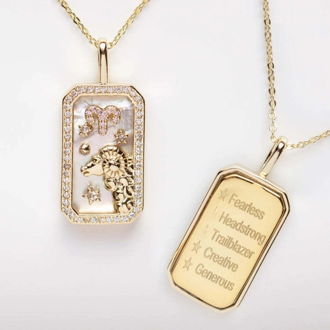 Zodiac Sign Pendant Necklace For Women Copper Gold Plated Astrology Constellation Rhinestone Enamel Charm Jewelry Gift