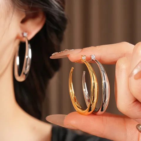 Minimalistische C Vormige Hoops Oorbellen Met 925 Sterling Zilveren Oorsteker Koper Zirkonia Gepolijst Rond Voor Dames