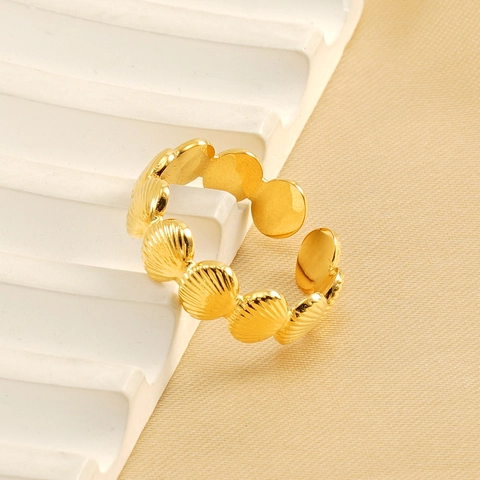 Shell Pattern Open Adjustable Ring Stainless Steel 18K Gold Plated Fashion Jewelry For Women
