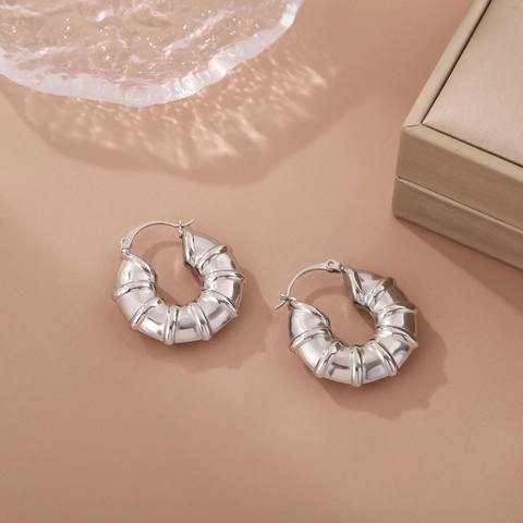 Orecchini A Cerchio A Costine In Acciaio Inossidabile Da Donna Moda Cavo Stile Croissant Texture Spirale Gioielli Lucidati