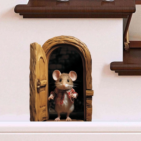 Adesivo Murale 3D Realistico Buco del Topo Decalcomania Simpatico Animale Topo che Legge Sbirciando Decorativo in PVC per Casa