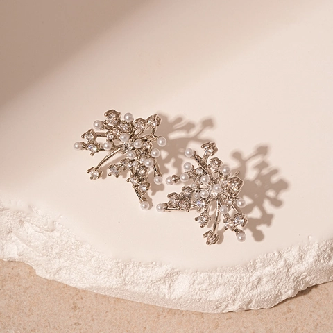 Pendientes De Botón Con Flor Cobre Circonita Perla Artificial De Imitación Joyas Con Poste De Plata Brillante Elegante Para Mujer