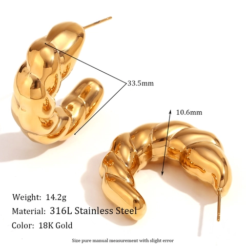 Vintage Geometric Hammered Hoop Earrings Stainless Steel 18K Gold Plated Stone Boho Jewelry For Women
