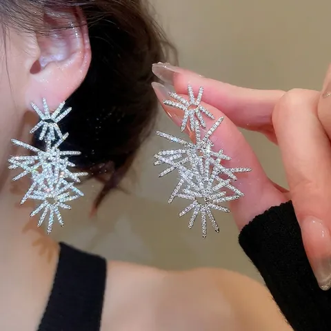 Boucles D'oreilles Pendantes Feu D'artifice Pour Femmes Avec Zircon Base En Cuivre Et Tige En Argent Style De Fête