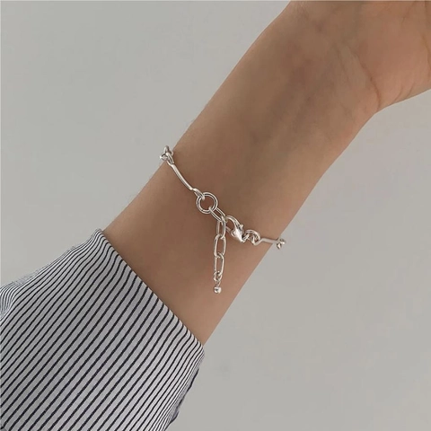 Bracciale In Argento Sterling 925 Minimalista Catena A Maglie Geometriche Ondulate Gioielli Eleganti Regolabili Da Donna