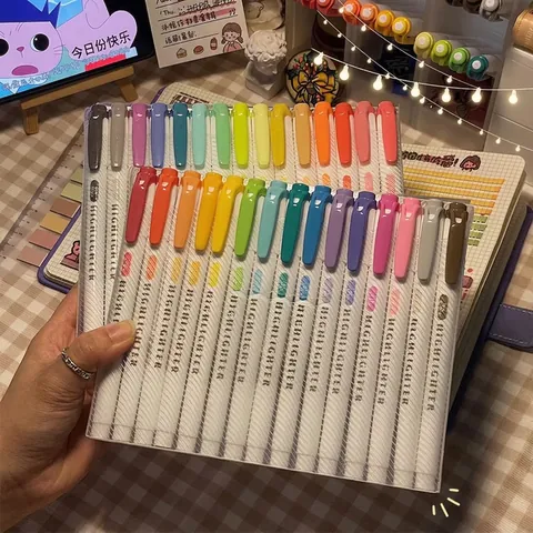 Dual Tip Highlighter Pens Multi Color Plastic Retro Soft Tones Marking Journaling Stationery For Student Office Supplies