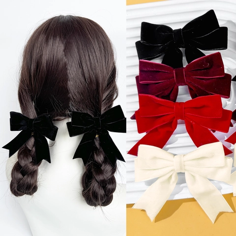 Dulces Pinzas de Pelo con Lazo de Terciopelo para Mujer Niña Estilo Vintage Francés Elegantes Clips de Pico de Pato para Fiesta