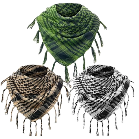 Shemagh Keffiyeh Scarf Checkered Tassel Head Wrap Tactical Desert Neck Scarf For Men Women Outdoor Hiking