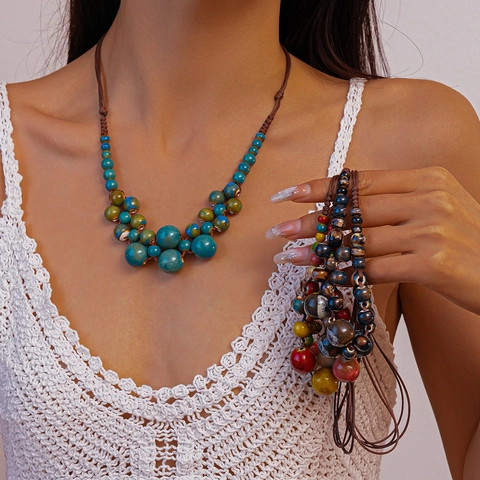 Collana Di Perle In Ceramica Fatta A Mano Stile Boho Vintage Etnico Corda Intrecciata Gioielli Per Donne
