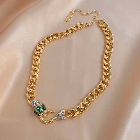 Legering Strass Slangenkop Schakels Ketting Grove Hip Hop Dierlijke Sluiting Sieraden Voor Vrouwen
