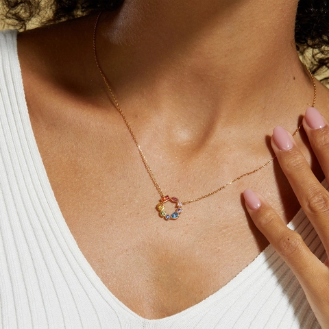 925 Sterling Silver Rainbow Round Pendant Necklace For Women Colorful Zirconia Inlaid Gold Plated Fashion Jewelry Gift