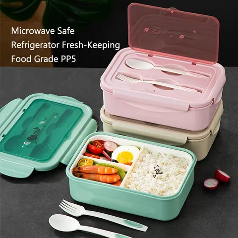 Boîte À Lunch Divisée Portable Plastique PP Micro-Ondes Avec Fourchette Cuillère Étanche Pour École Bureau Pique-Nique