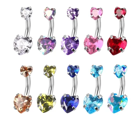 Heart Shaped Belly Button Ring Stainless Steel Zircon Curved Bar Navel Piercing Jewelry For Women Girls