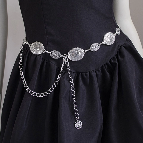 Retro Metal Chain Belt Women Embossed Vintage Bohemian Carved Waist Link Adjustable Dress Jewelry