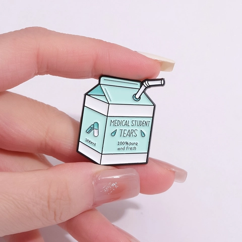 Creative Medical Student Tears Enamel Pins Humorous Milk Box Beverage Bottle Infusion Bag Brooches Zinc Alloy Cartoon Badges Accessories For Backpack Clothes Decoration