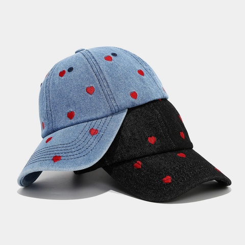 Cappellino Da Baseball In Denim Con Ricamo A Cuore Regolabile Cotone Protezione Solare Cappello Casual Unisex
