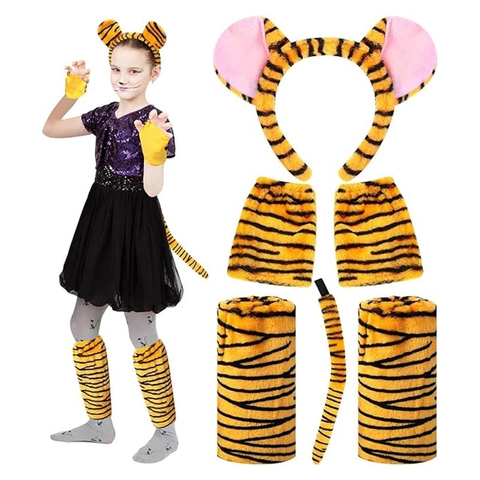 Accesorios Disfraz Animal Peluche Piel Sintética Diadema Orejas Cola Guantes Pata Calentadores Piernas Halloween