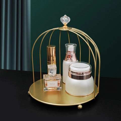 Birdcage Cosmetic Storage Rack Gold Iron Art Perfume Organizer Shelf Nordic Luxury Skin Care Display Stand Desktop Decor