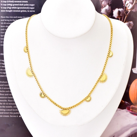 Minimalist Titanium Steel Fan Shaped Sunburst Pendant Necklace And Bracelet Gold Plated Non Tarnish Bohemian For Women