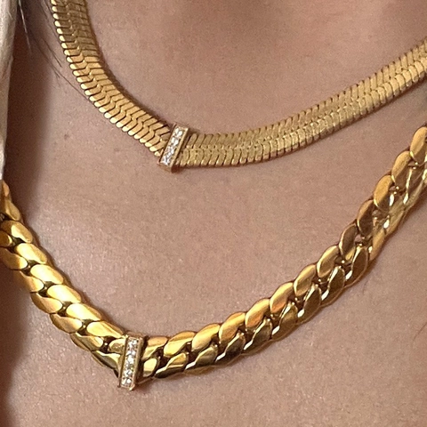 Vintage Cuban Link Necklace 18K Gold Plated Stainless Steel With Micro Inlaid Colorful Zircon For Women Jewelry