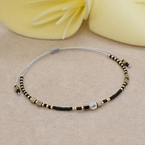 Böhmisches Handgewebtes Armband Glasperlen Edelstein Künstliche Perle Gold Metall Spacer Verstellbare Kordel Damen Ethno Schmuck