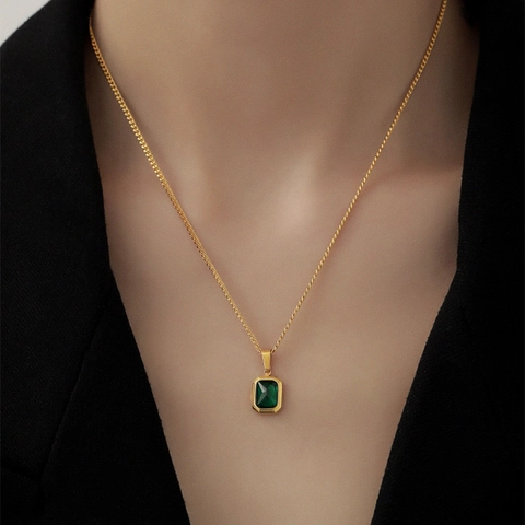 Vintage Roestvrij Staal Smaragdgroen Strass Hanger Ketting Voor Vrouwen Elegant Verguld Geometrisch Feest Sieraden