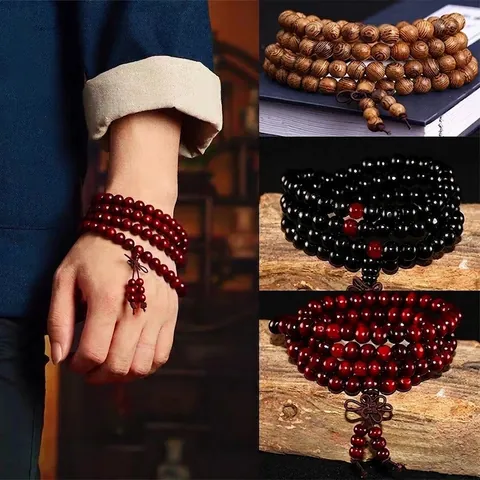 Buddhist Prayer Beads Bracelet Multi Layer Sandalwood Zen Ethnic Style Mala Meditation With Chinese Knot Tassel Unisex