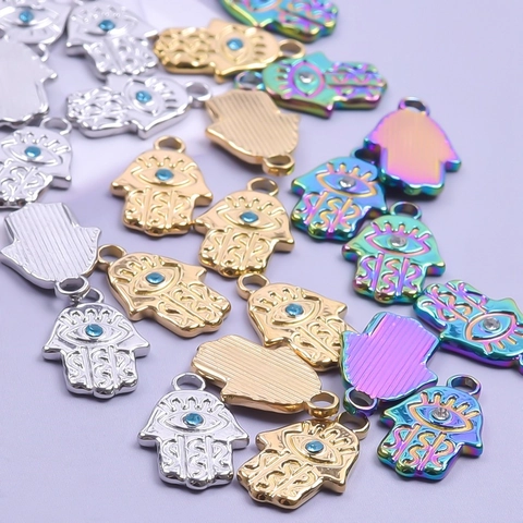 Collana In Acciaio Inossidabile Con Ciondolo Mano Di Fatima Malocchio Oro Argento Multicolore Strass Intarsiato Gioielli Bohemian Donna